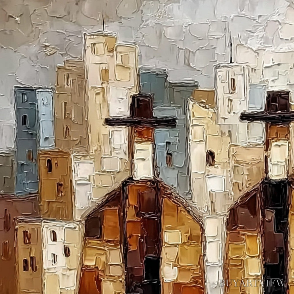 ARTOVITAS Urban Companions – Textured Figurative Cityscape Palette Knife Painting - image 5