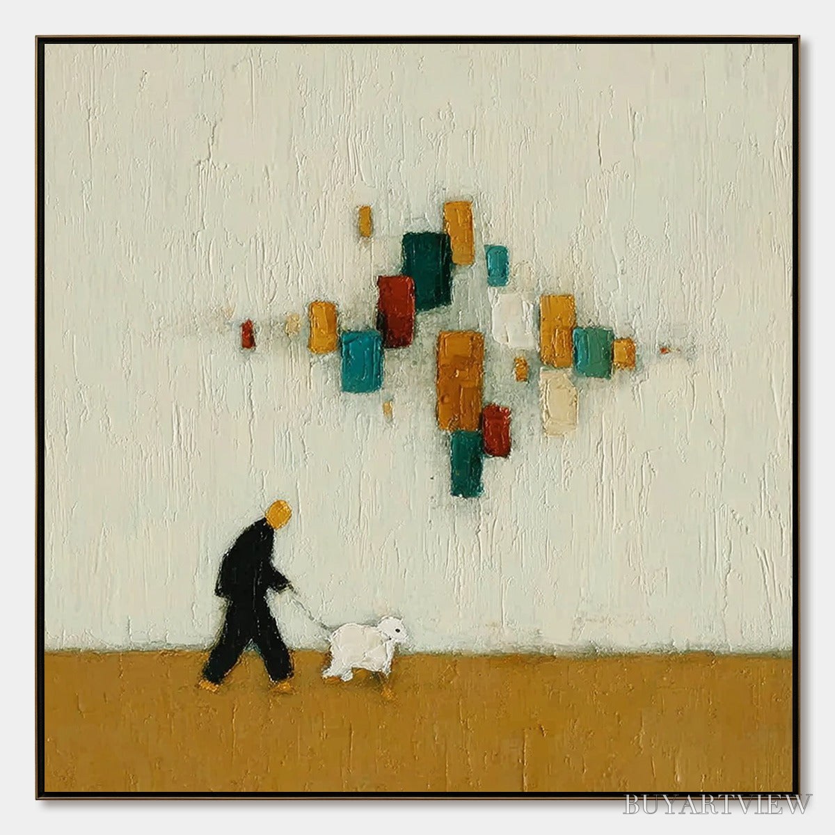 ARTOVITAS Urban Stroll – Textured Figurative Abstract Painting of a Walk with a Companion - image 1