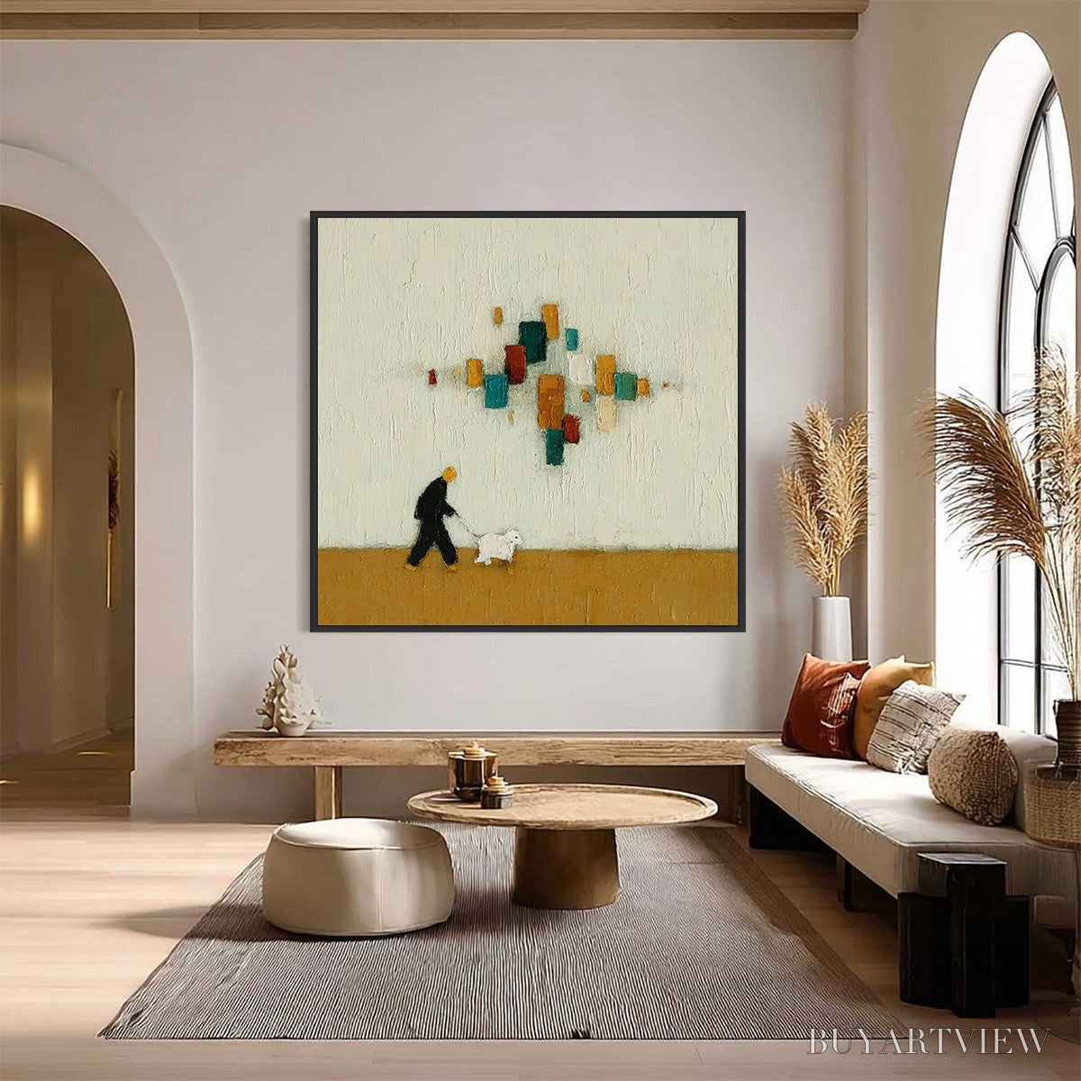 ARTOVITAS Urban Stroll – Textured Figurative Abstract Painting of a Walk with a Companion - image 2