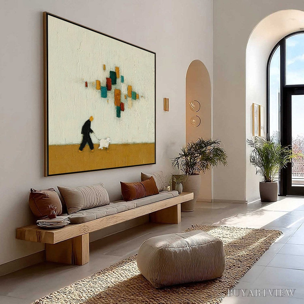 ARTOVITAS Urban Stroll – Textured Figurative Abstract Painting of a Walk with a Companion - image 4