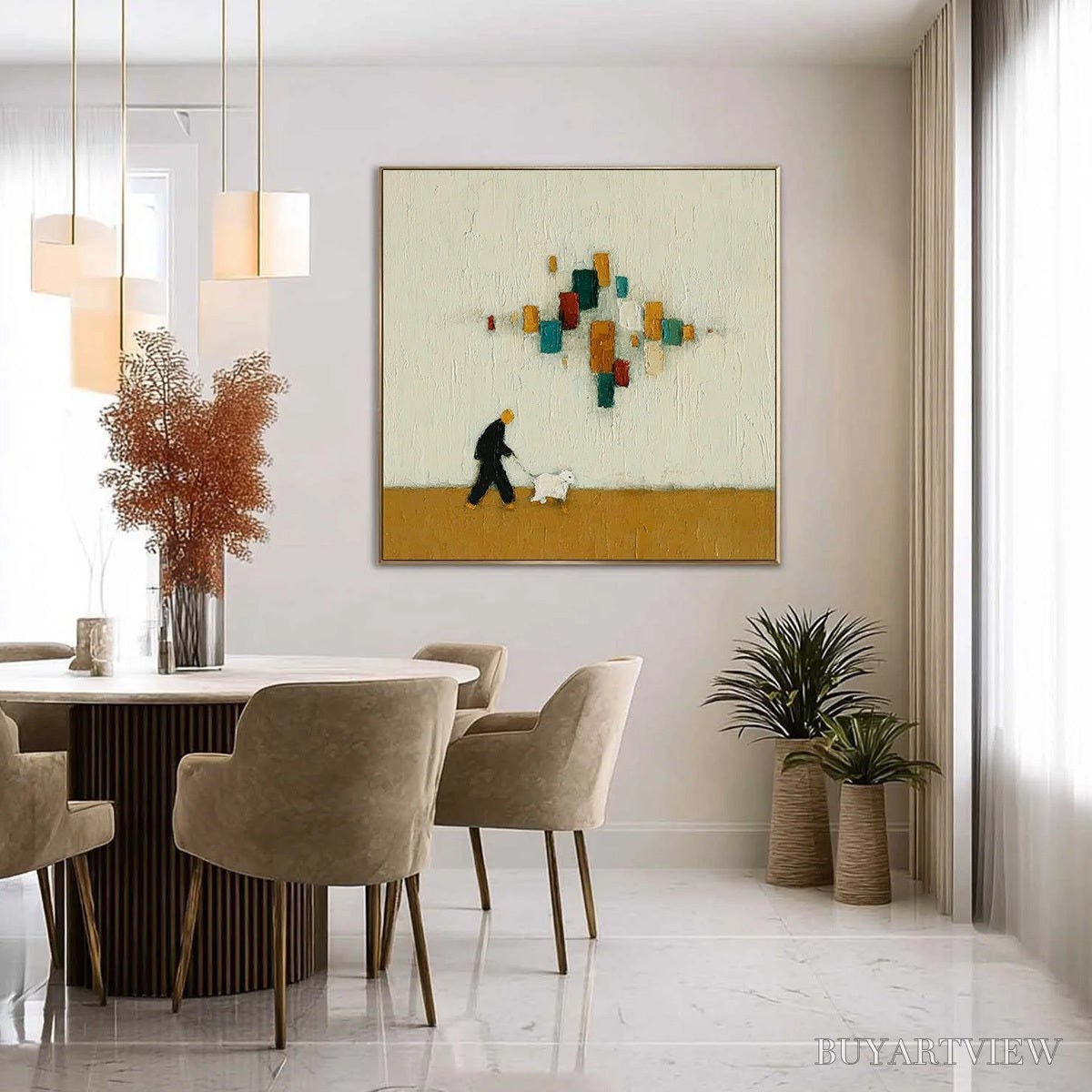 ARTOVITAS Urban Stroll – Textured Figurative Abstract Painting of a Walk with a Companion - image 6