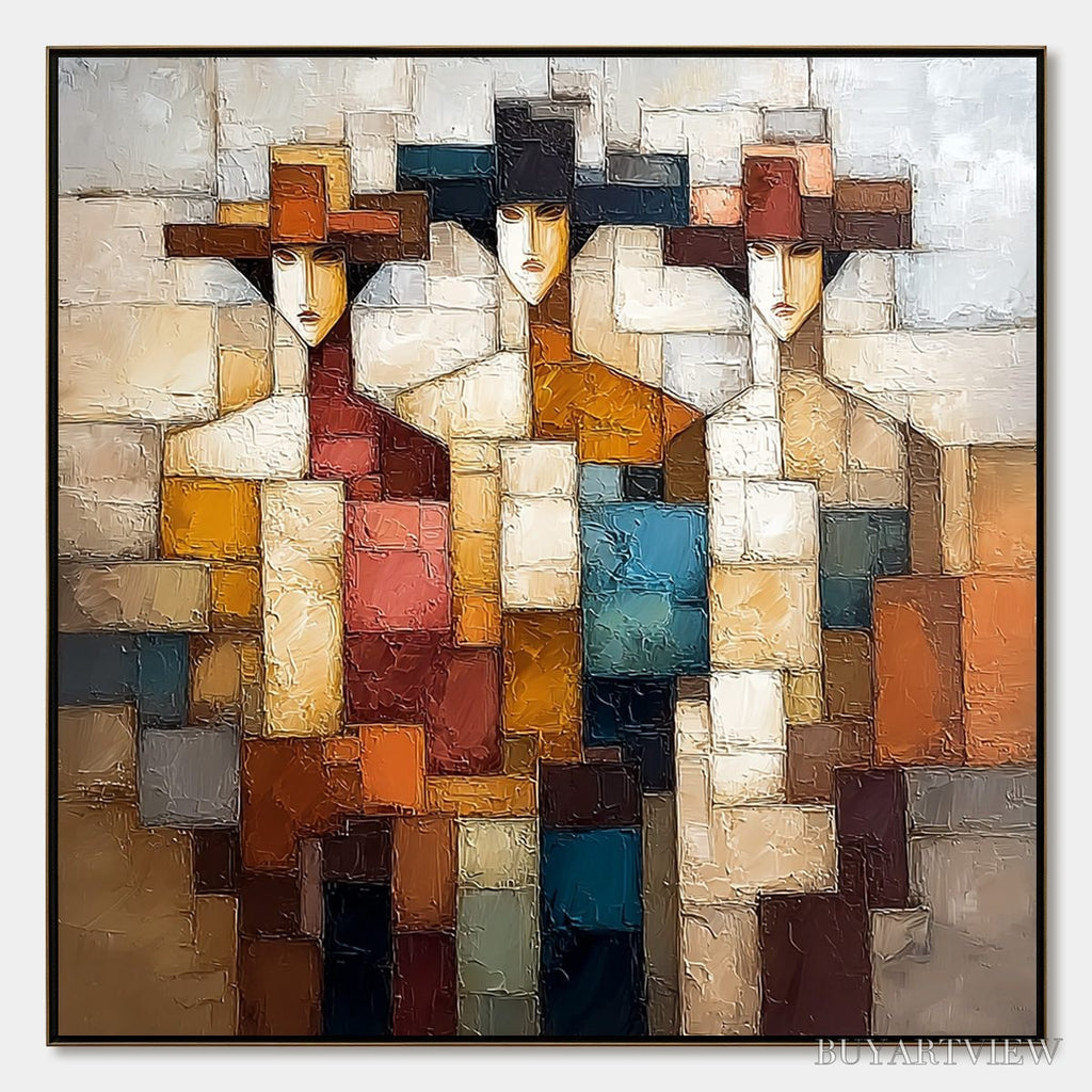 ARTOVITAS the Triad – Textured Abstract Figurative Oil Painting - image 1