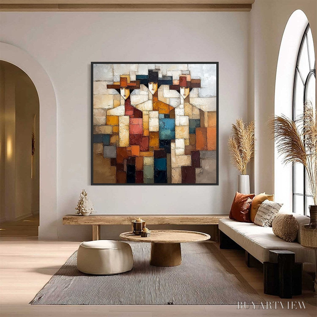 ARTOVITAS the Triad – Textured Abstract Figurative Oil Painting - image 2