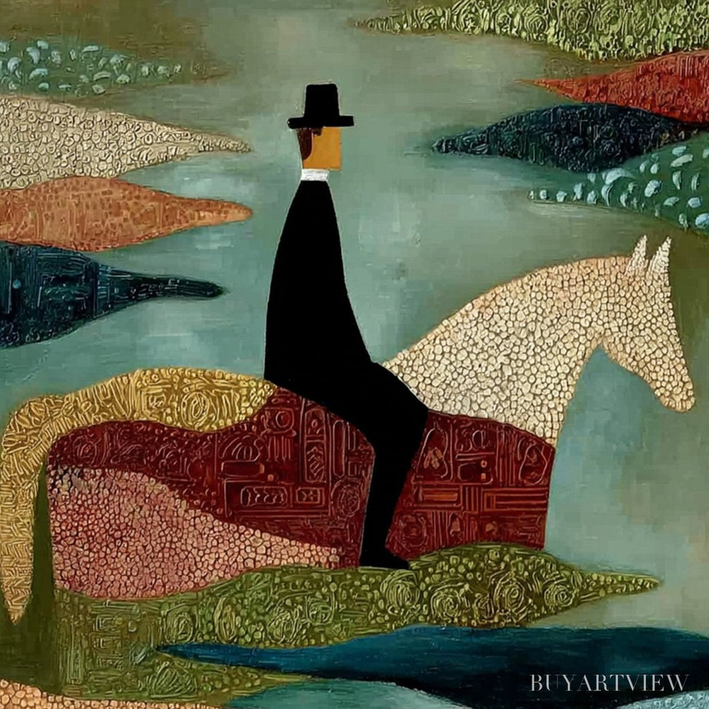 ARTOVITAS the Sojourner – Textured Figurative Painting of a Rider on Horseback - image 3