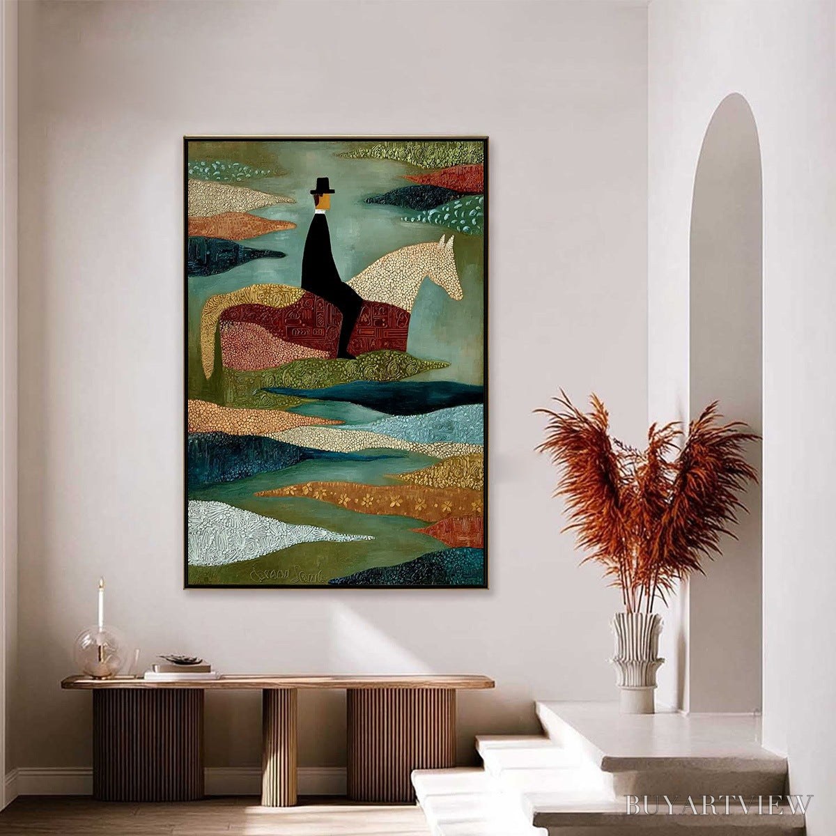 ARTOVITAS the Sojourner – Textured Figurative Painting of a Rider on Horseback - image 4