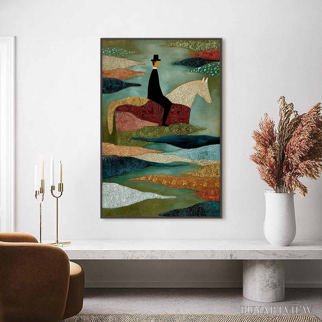 ARTOVITAS the Sojourner – Textured Figurative Painting of a Rider on Horseback - image 6