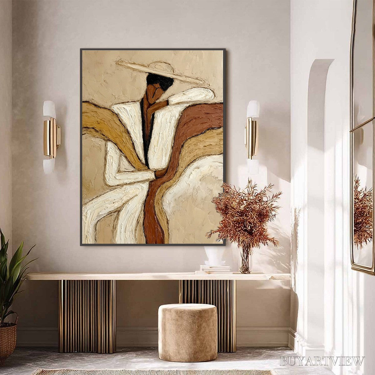 ARTOVITAS Repose – Textured Abstract Figure Painting in Neutral Tones - image 2
