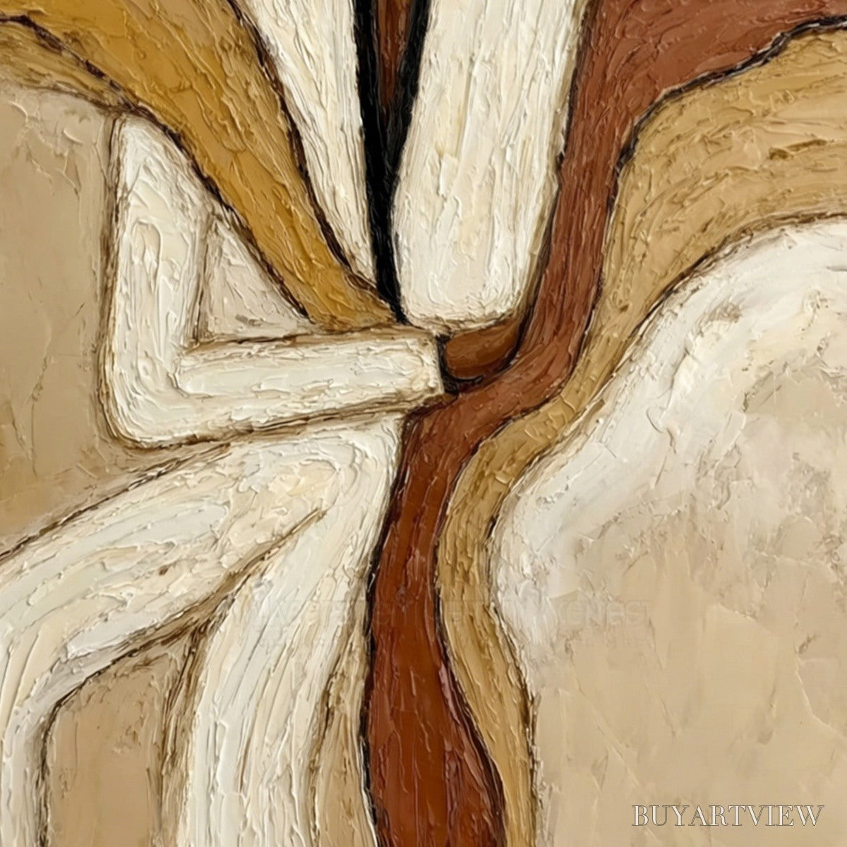 ARTOVITAS Repose – Textured Abstract Figure Painting in Neutral Tones - image 3