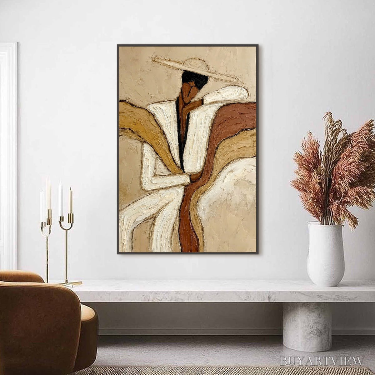 ARTOVITAS Repose – Textured Abstract Figure Painting in Neutral Tones - image 4