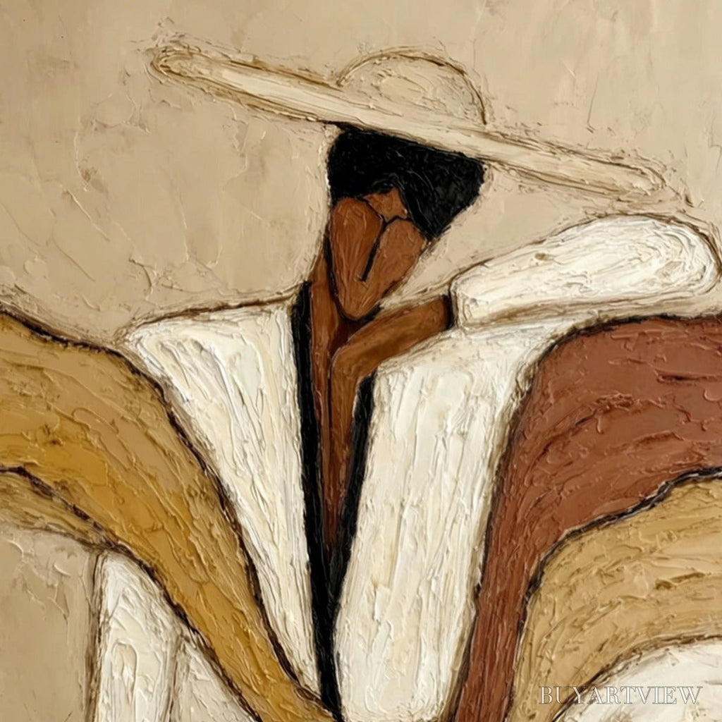 ARTOVITAS Repose – Textured Abstract Figure Painting in Neutral Tones - image 5