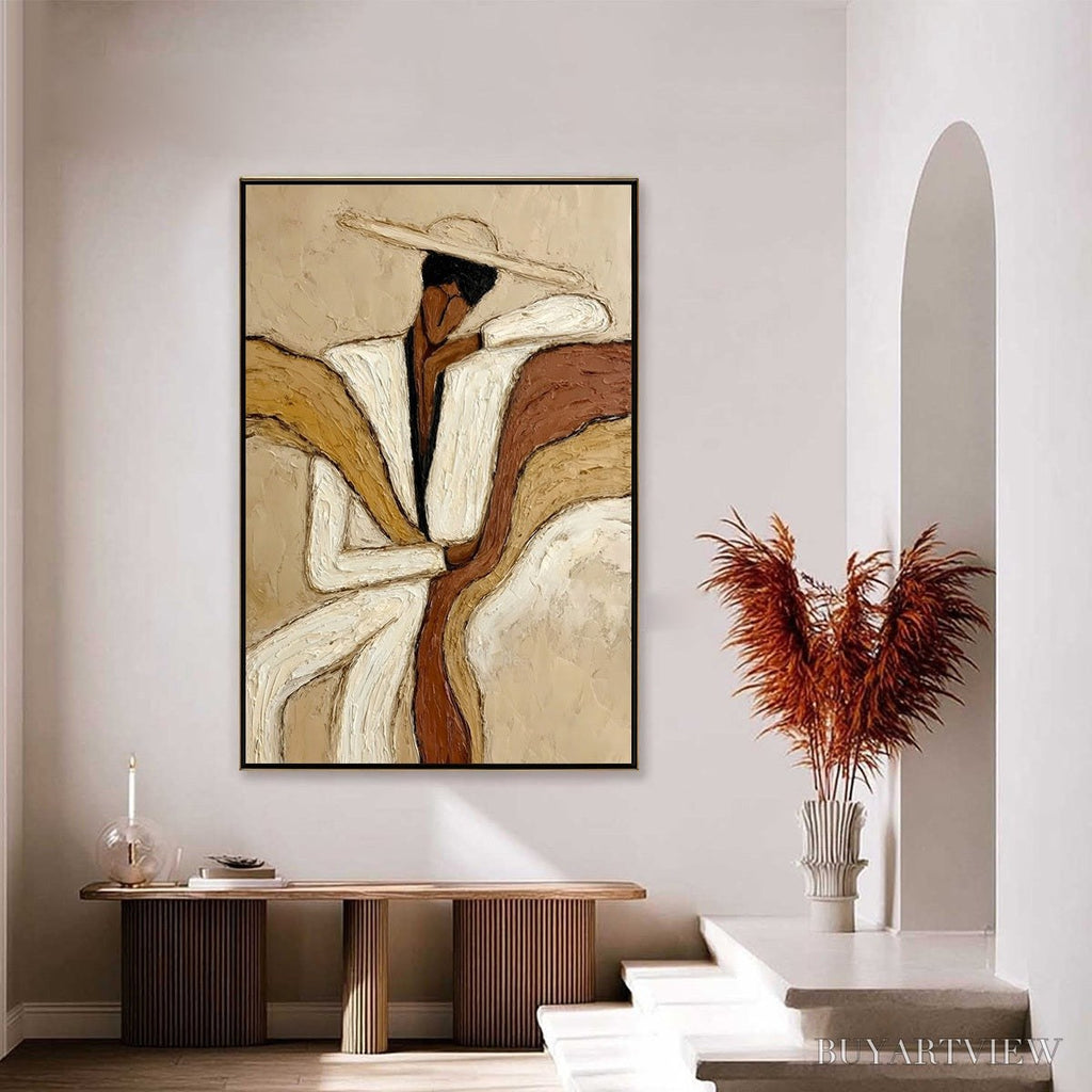 ARTOVITAS Repose – Textured Abstract Figure Painting in Neutral Tones - image 6