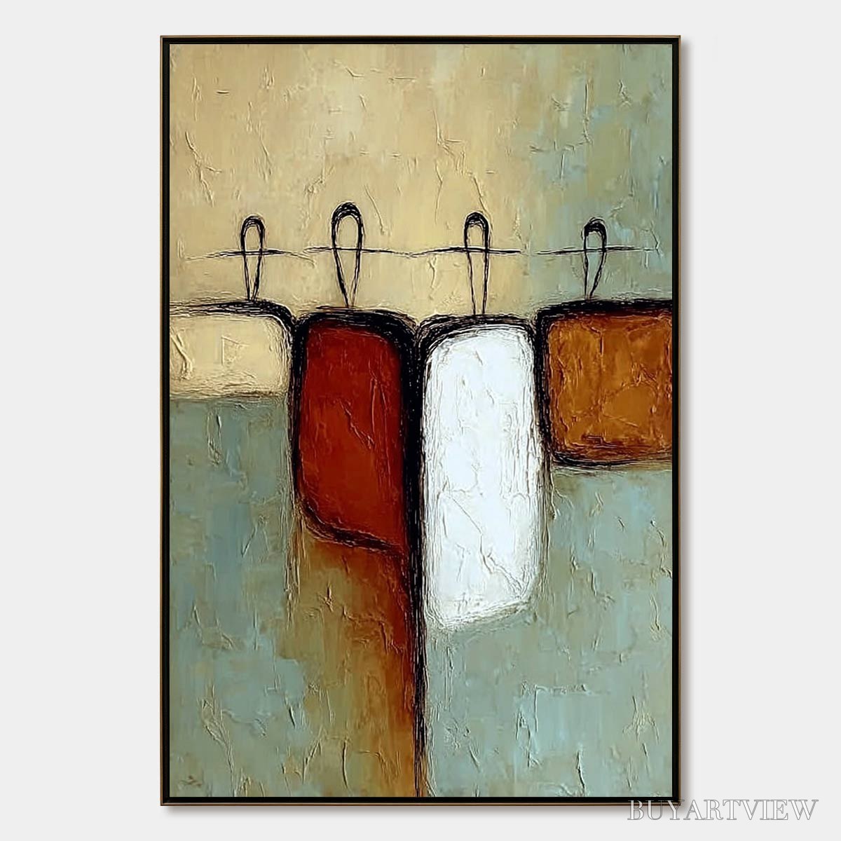 ARTOVITAS Gathering – Textured Wabi Sabi Abstract Figurative Painting - image 1
