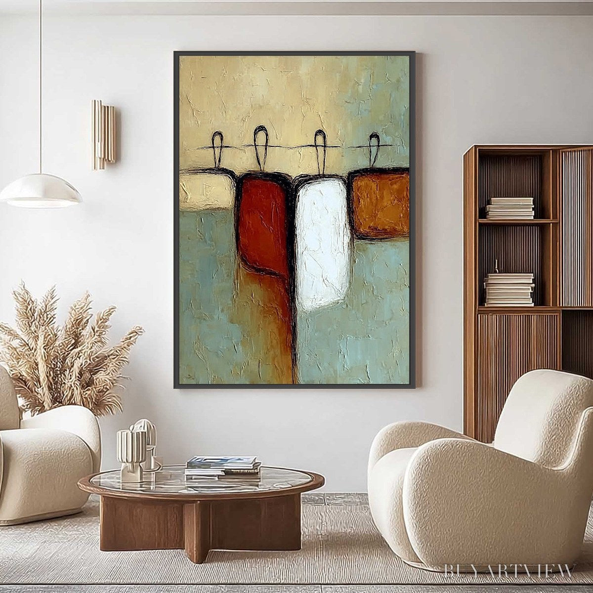 ARTOVITAS Gathering – Textured Wabi Sabi Abstract Figurative Painting - image 2