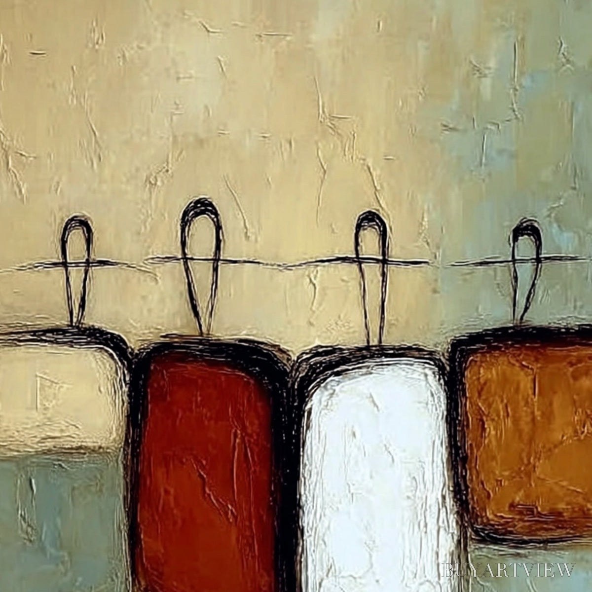 ARTOVITAS Gathering – Textured Wabi Sabi Abstract Figurative Painting - image 3