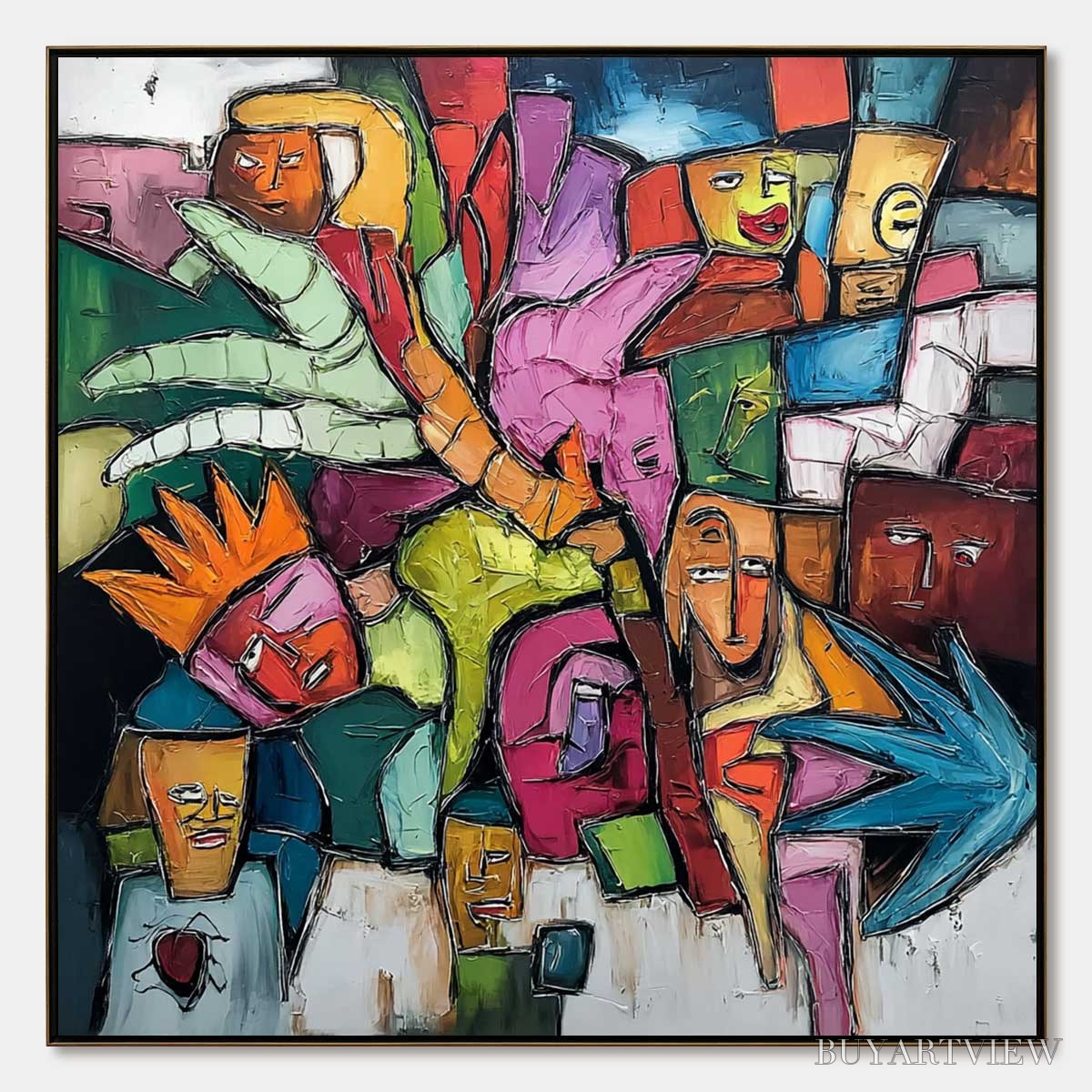 ARTOVITAS Urban Mosaic – Colorful Abstract Figurative Crowd Painting - image 1