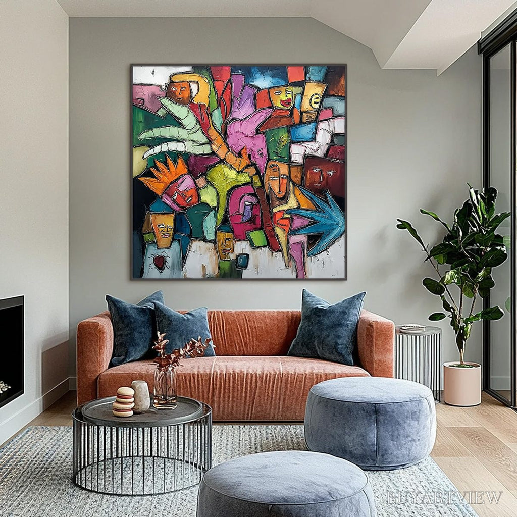ARTOVITAS Urban Mosaic – Colorful Abstract Figurative Crowd Painting - image 2
