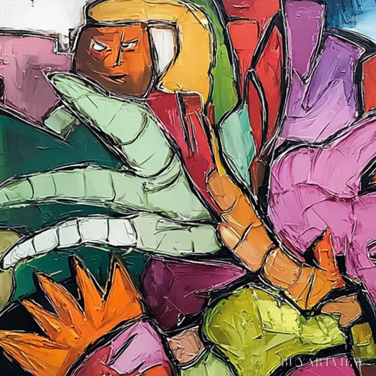 ARTOVITAS Urban Mosaic – Colorful Abstract Figurative Crowd Painting - image 3