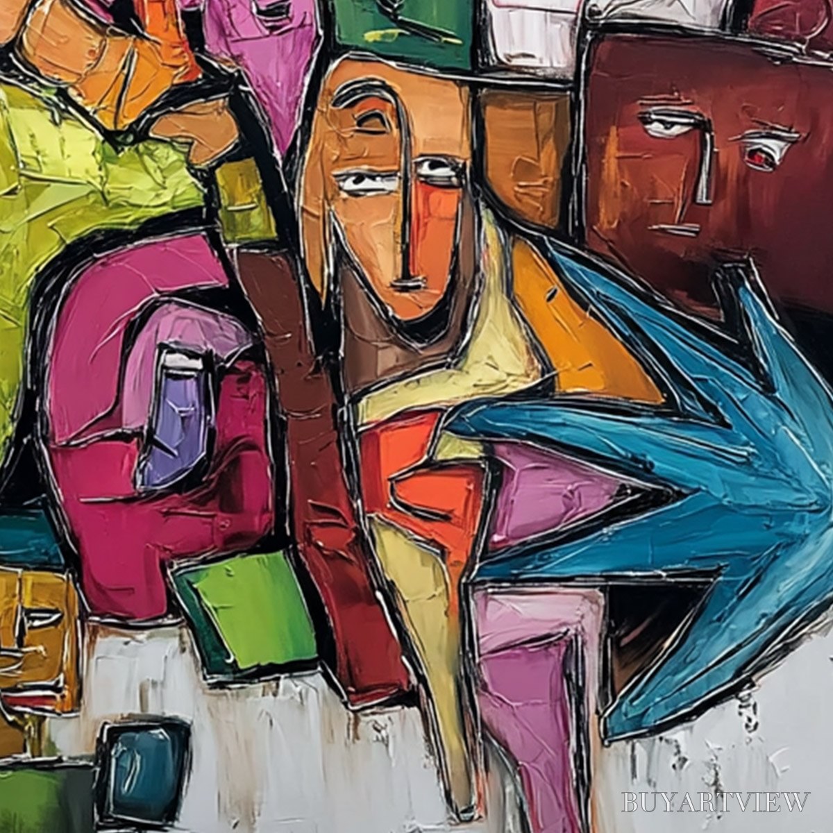 ARTOVITAS Urban Mosaic – Colorful Abstract Figurative Crowd Painting - image 5