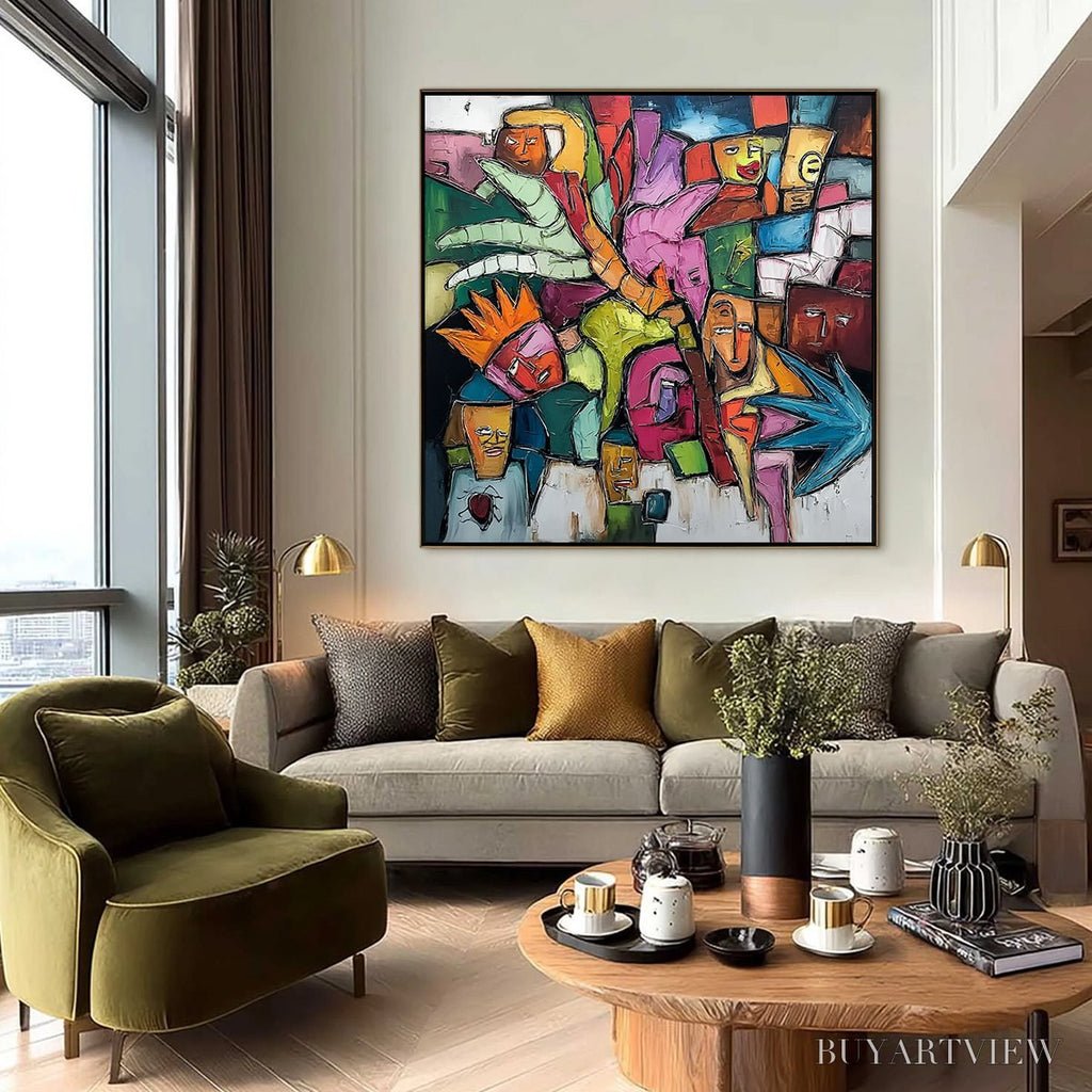 ARTOVITAS Urban Mosaic – Colorful Abstract Figurative Crowd Painting - image 6