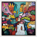 ARTOVITAS Carnival of Kings – Vibrant Square Abstract Figurative Painting - image 1