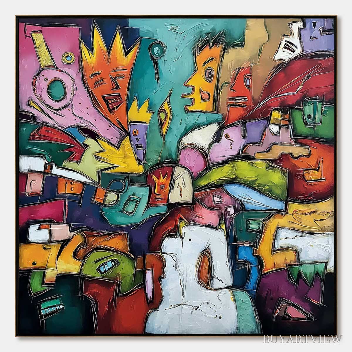 ARTOVITAS Carnival of Kings – Vibrant Square Abstract Figurative Painting - image 1