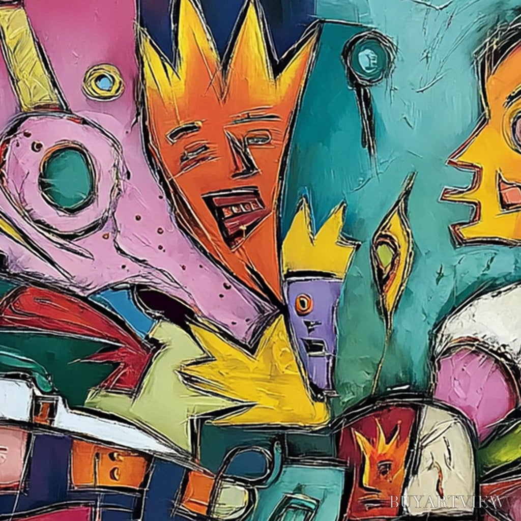 ARTOVITAS Carnival of Kings – Vibrant Square Abstract Figurative Painting - image 3