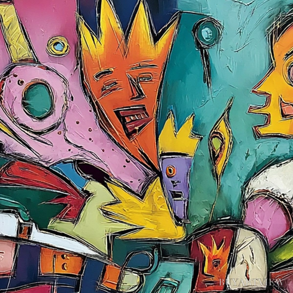 ARTOVITAS Carnival of Kings – Vibrant Square Abstract Figurative Painting - image 3