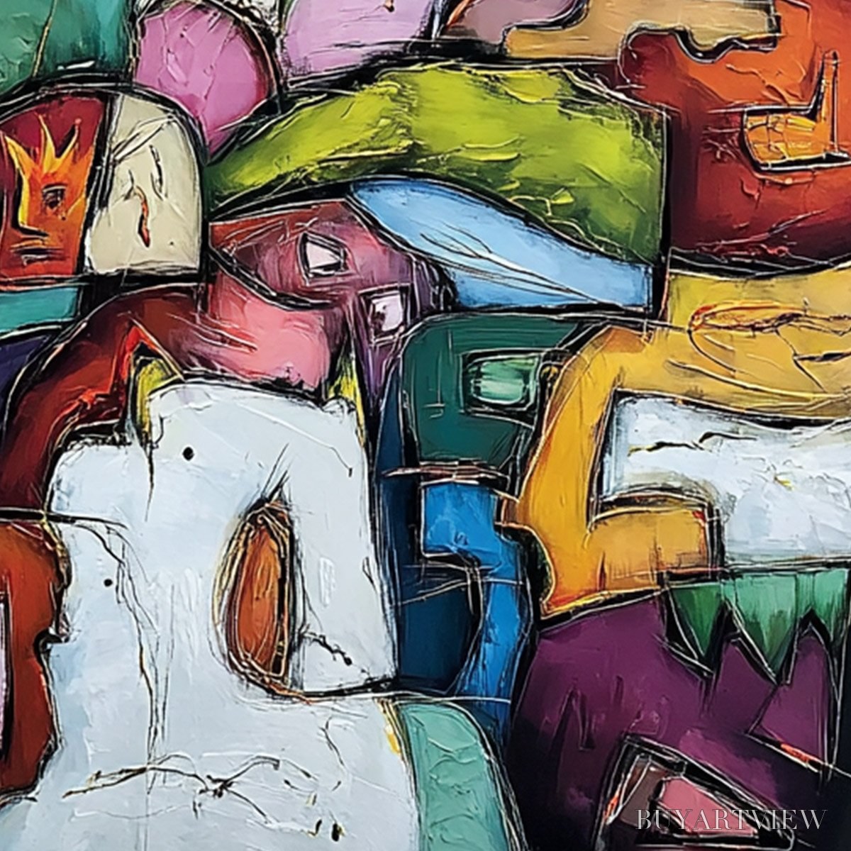 ARTOVITAS Carnival of Kings – Vibrant Square Abstract Figurative Painting - image 5