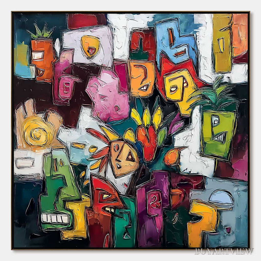 ARTOVITAS Urban Mosaic – Colorful Abstract People Painting with Heavy Texture - image 1