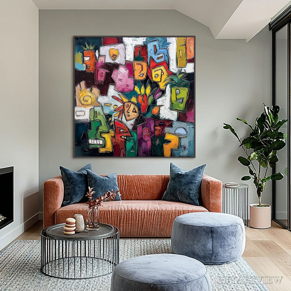 ARTOVITAS Urban Mosaic – Colorful Abstract People Painting with Heavy Texture - image 2