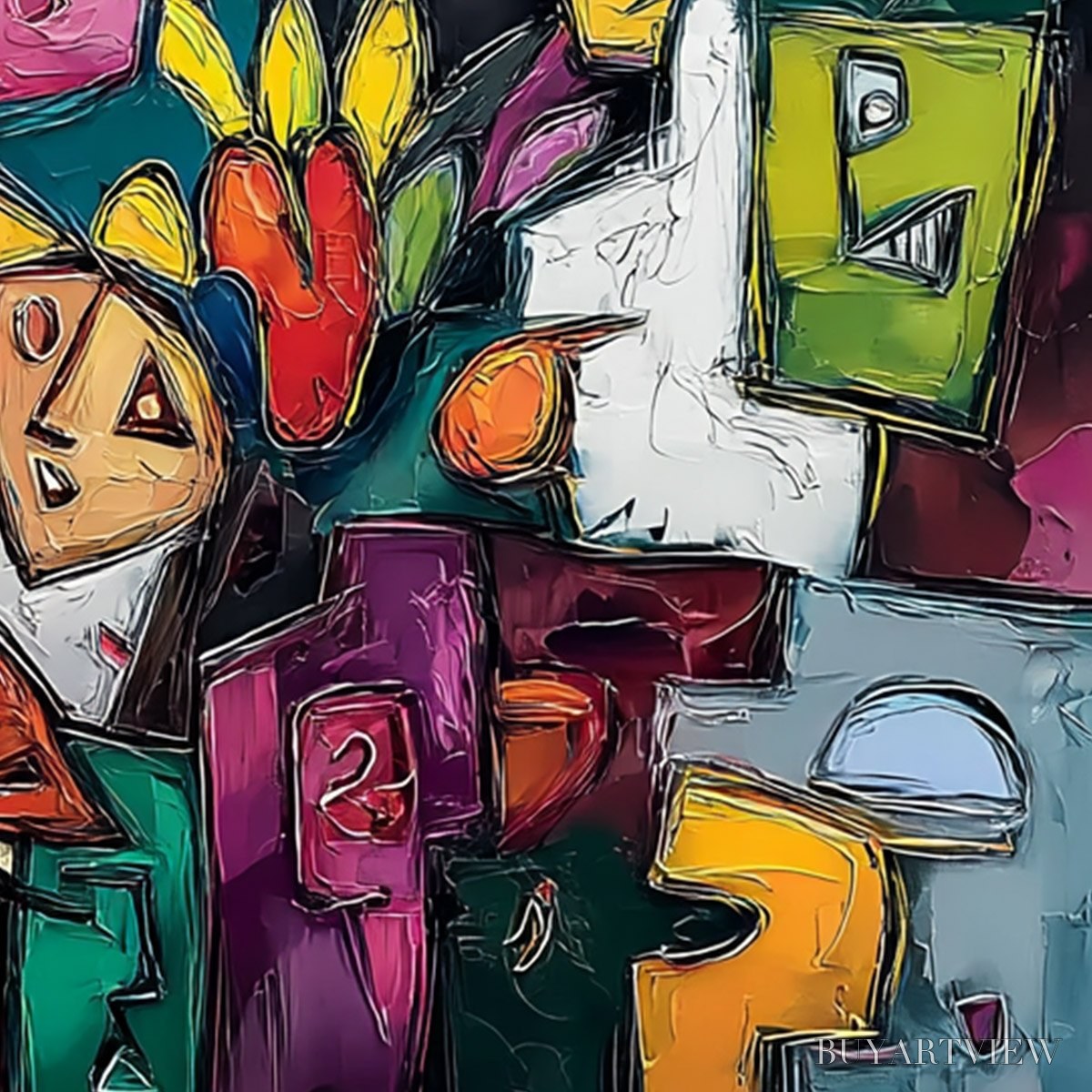ARTOVITAS Urban Mosaic – Colorful Abstract People Painting with Heavy Texture - image 3