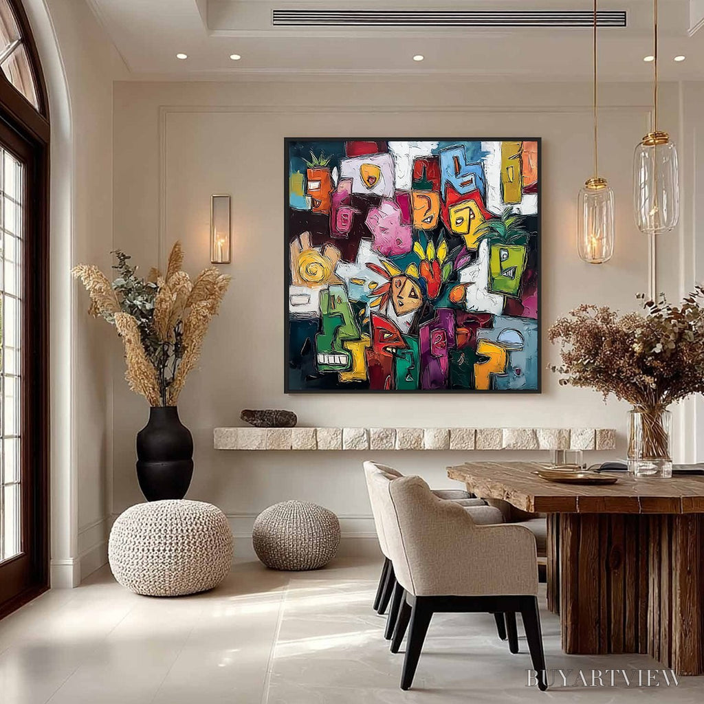 ARTOVITAS Urban Mosaic – Colorful Abstract People Painting with Heavy Texture - image 4