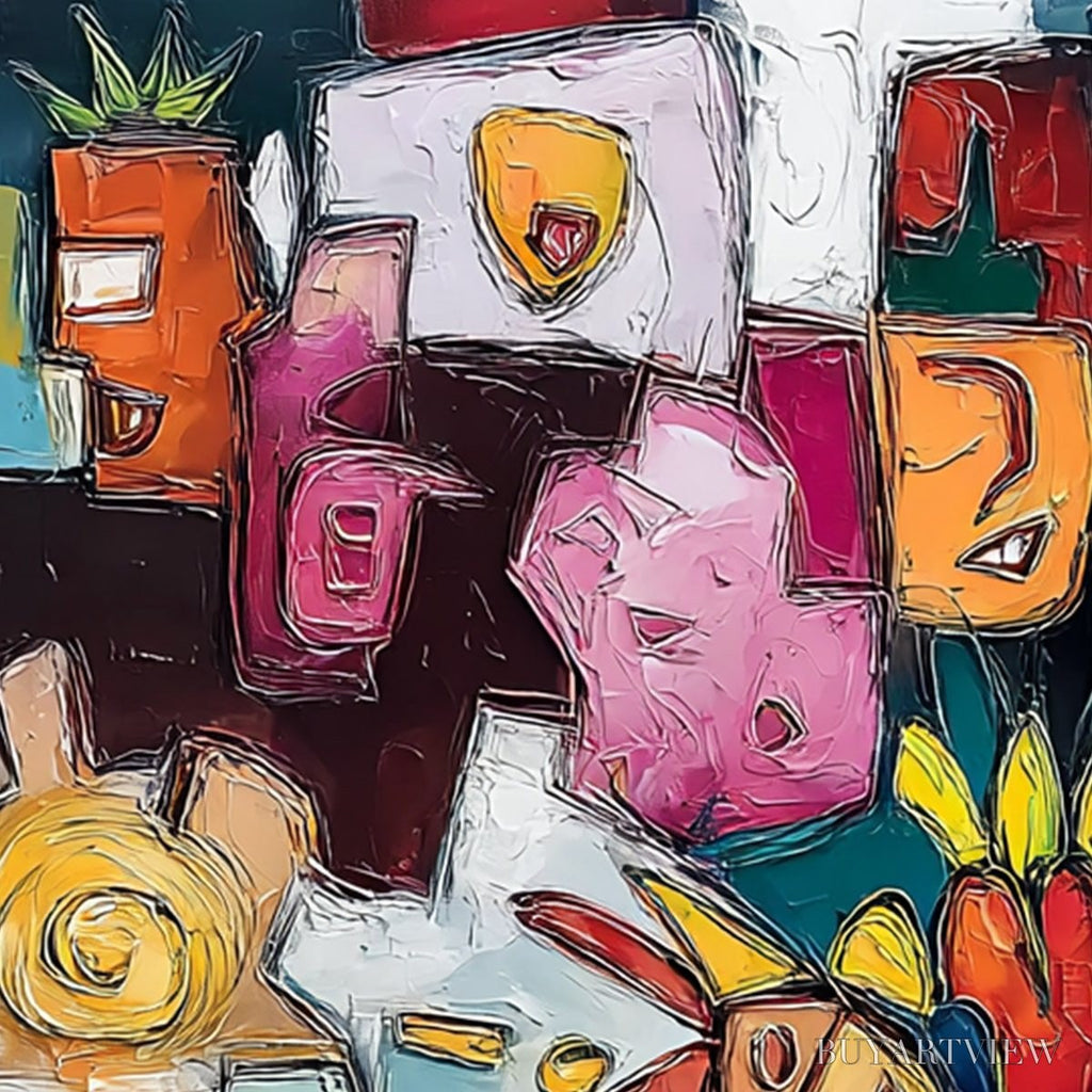 ARTOVITAS Urban Mosaic – Colorful Abstract People Painting with Heavy Texture - image 5