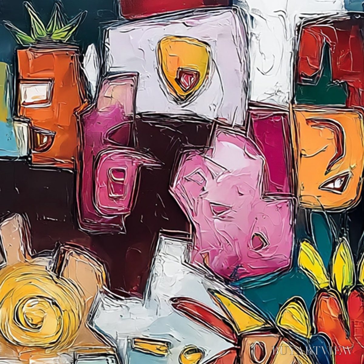 ARTOVITAS Urban Mosaic – Colorful Abstract People Painting with Heavy Texture - image 5