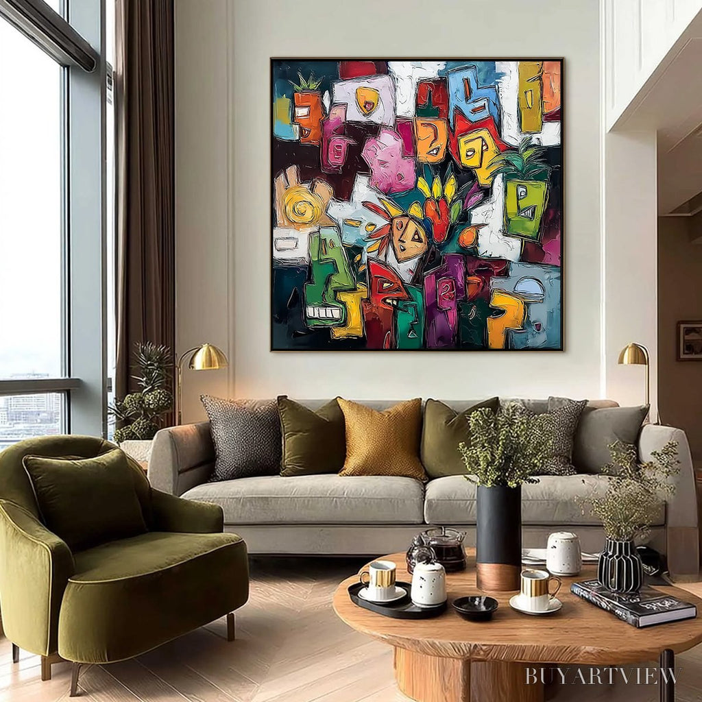 ARTOVITAS Urban Mosaic – Colorful Abstract People Painting with Heavy Texture - image 6