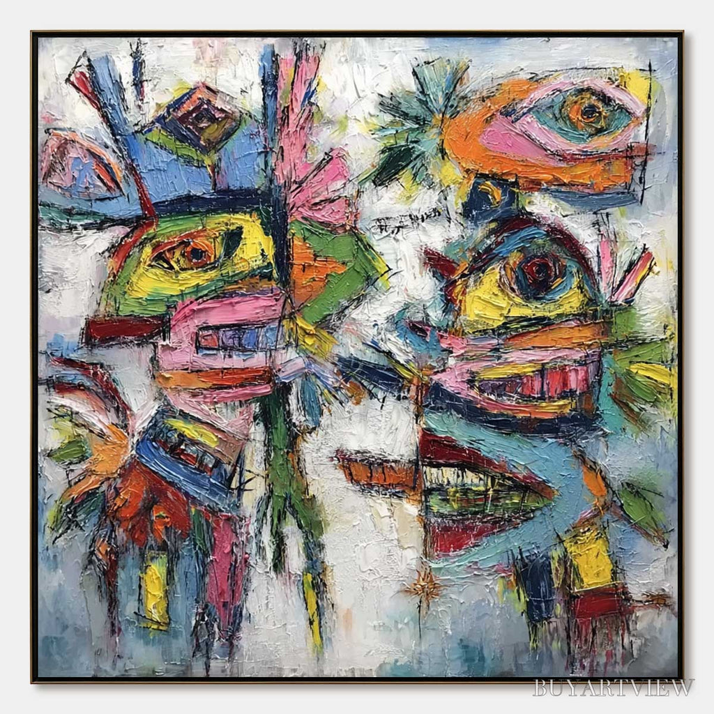 ARTOVITAS Conversation Pieces – Vibrant Textured Abstract Figurative Painting - image 1