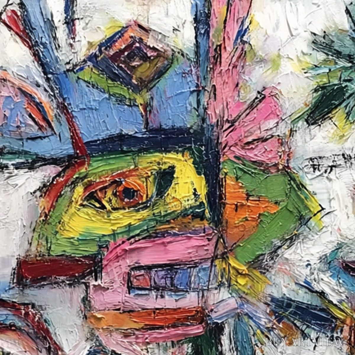 ARTOVITAS Conversation Pieces – Vibrant Textured Abstract Figurative Painting - image 3