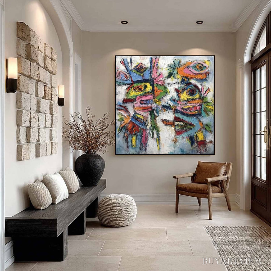 ARTOVITAS Conversation Pieces – Vibrant Textured Abstract Figurative Painting - image 6