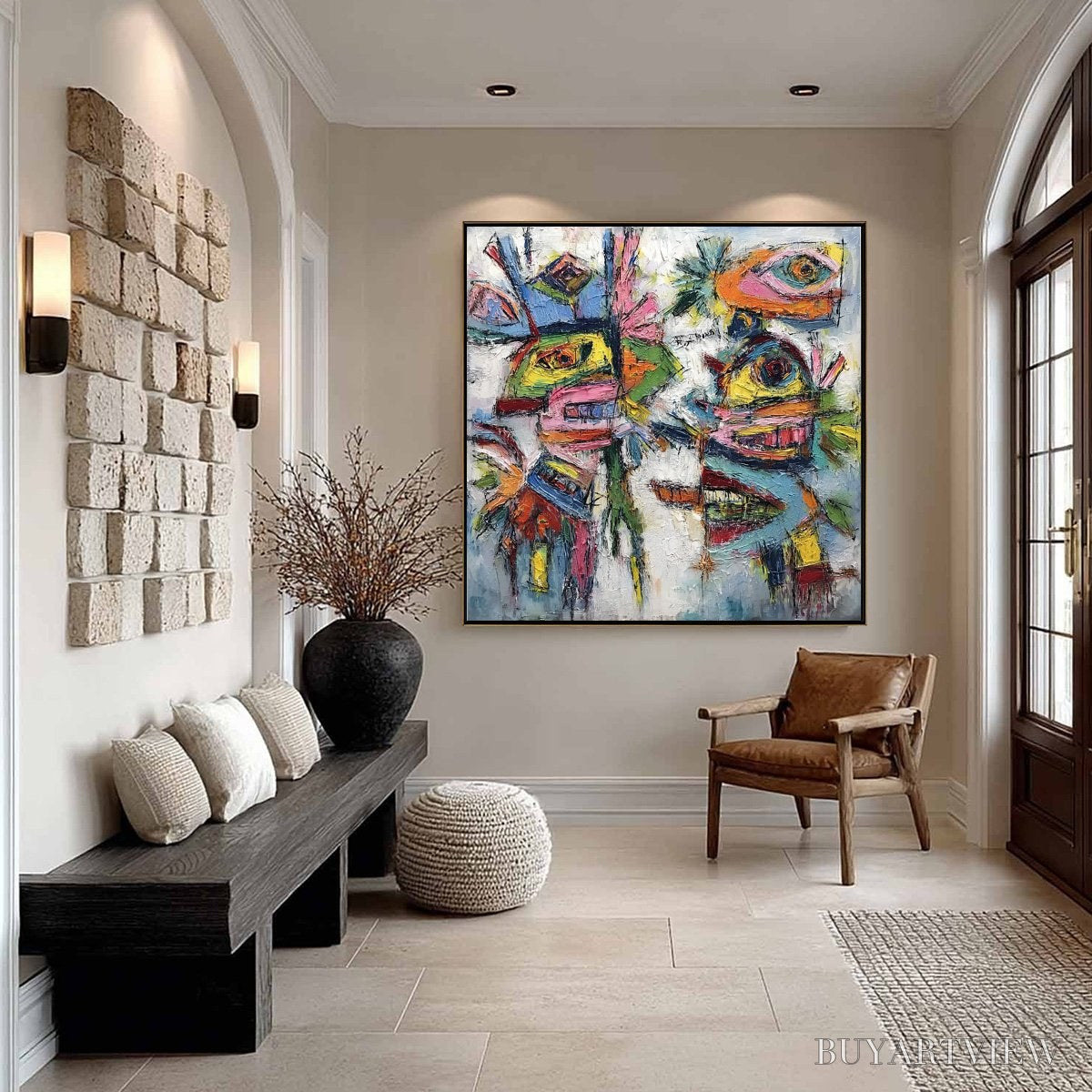 ARTOVITAS Conversation Pieces – Vibrant Textured Abstract Figurative Painting - image 6