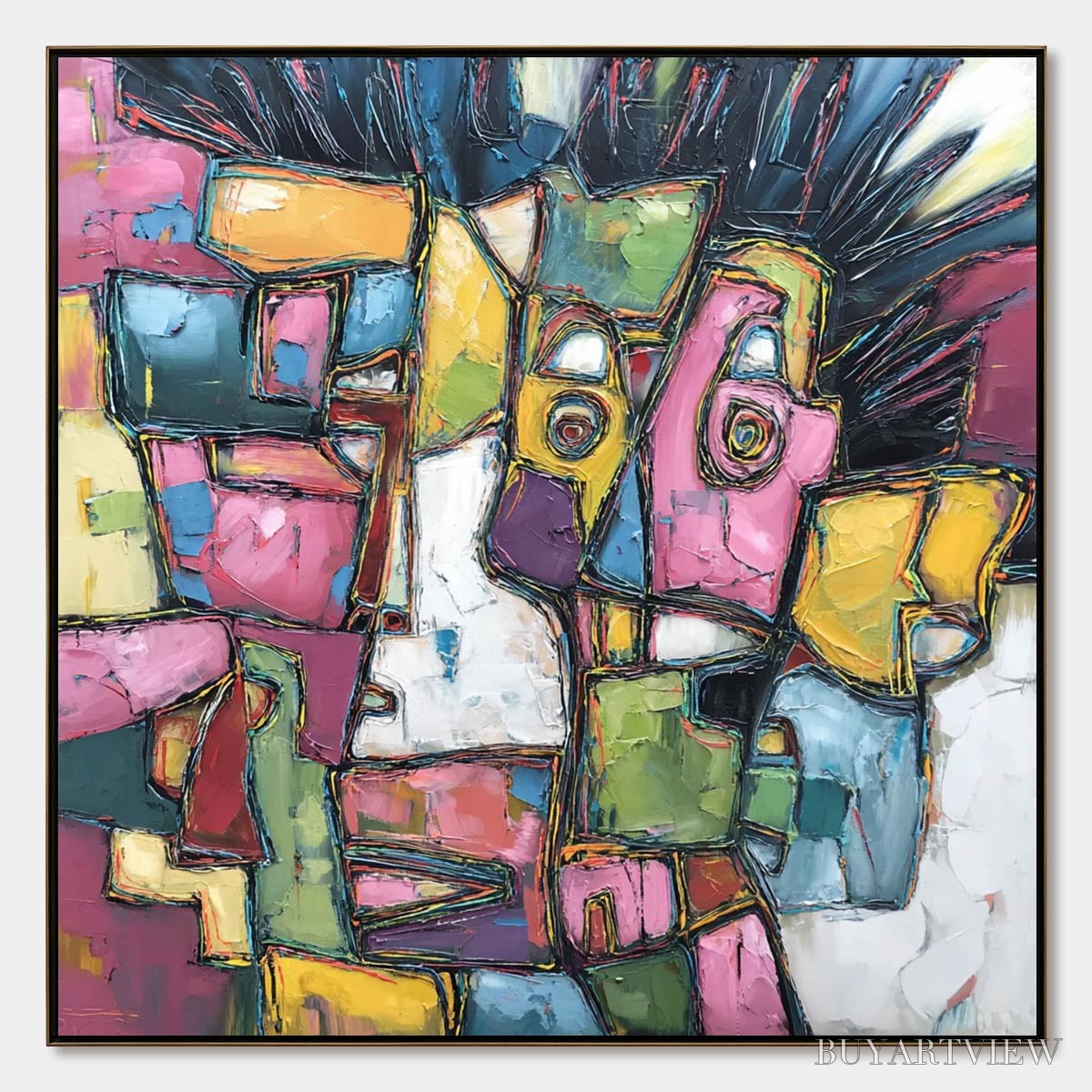 ARTOVITAS Conversations in Color – Large Colorful Abstract Impasto Figurative Painting - image 1
