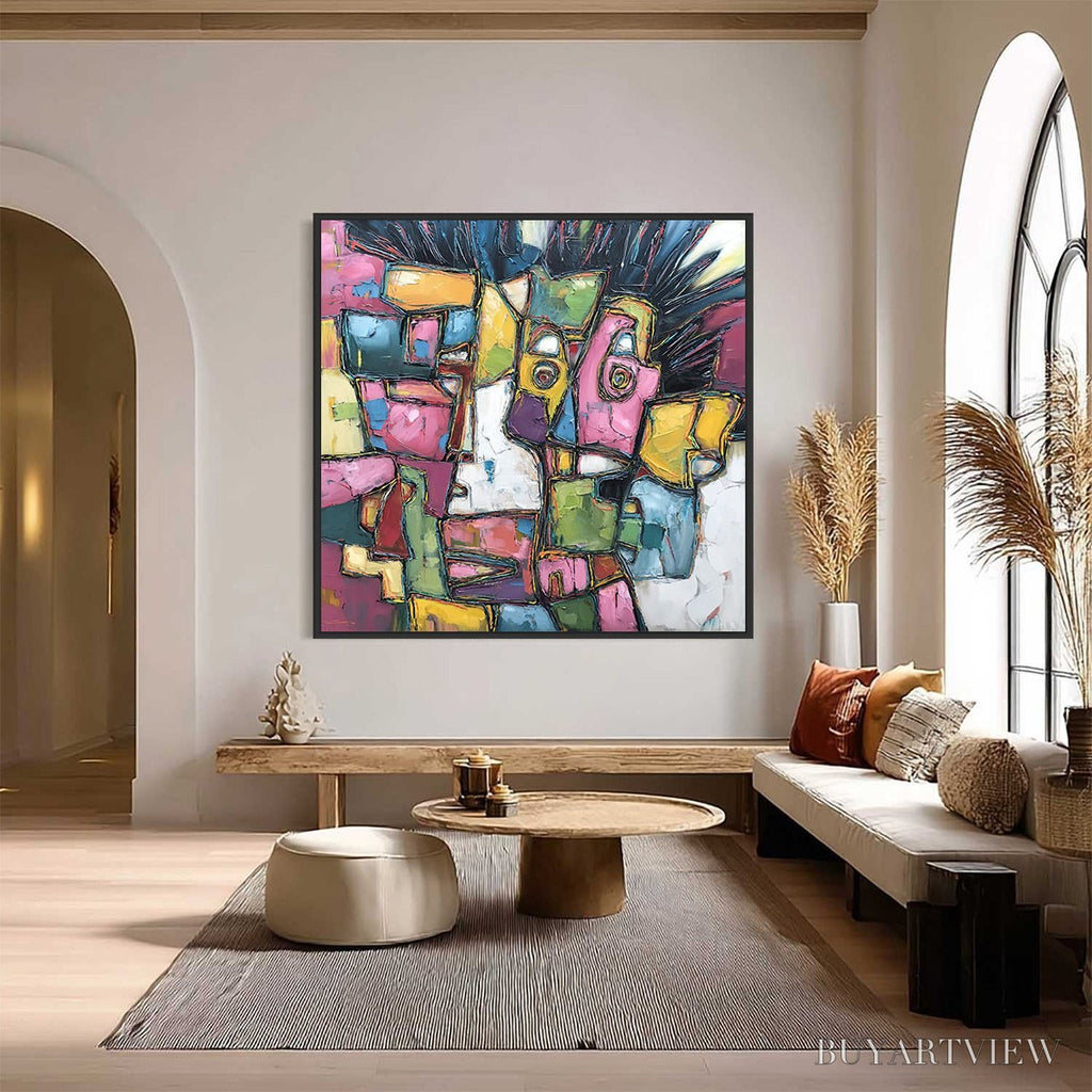 ARTOVITAS Conversations in Color – Large Colorful Abstract Impasto Figurative Painting - image 2