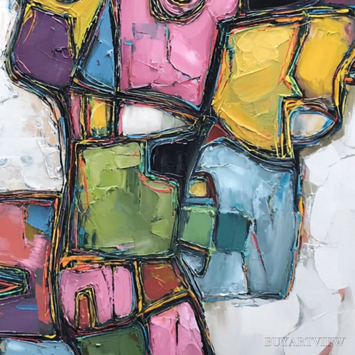 ARTOVITAS Conversations in Color – Large Colorful Abstract Impasto Figurative Painting - image 3