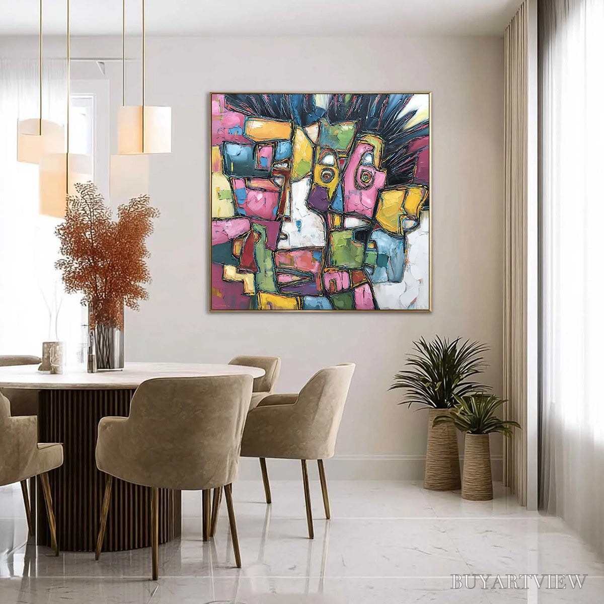 ARTOVITAS Conversations in Color – Large Colorful Abstract Impasto Figurative Painting - image 4