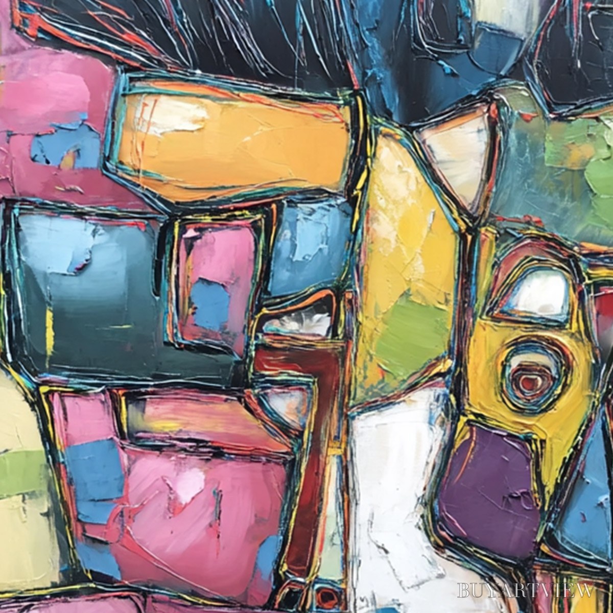 ARTOVITAS Conversations in Color – Large Colorful Abstract Impasto Figurative Painting - image 5