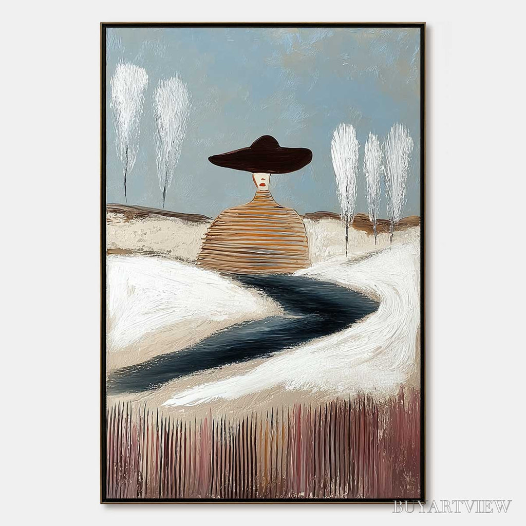 ARTOVITAS Solitude – Textured Figurative Painting of a Woman in a Winterscape - image 1