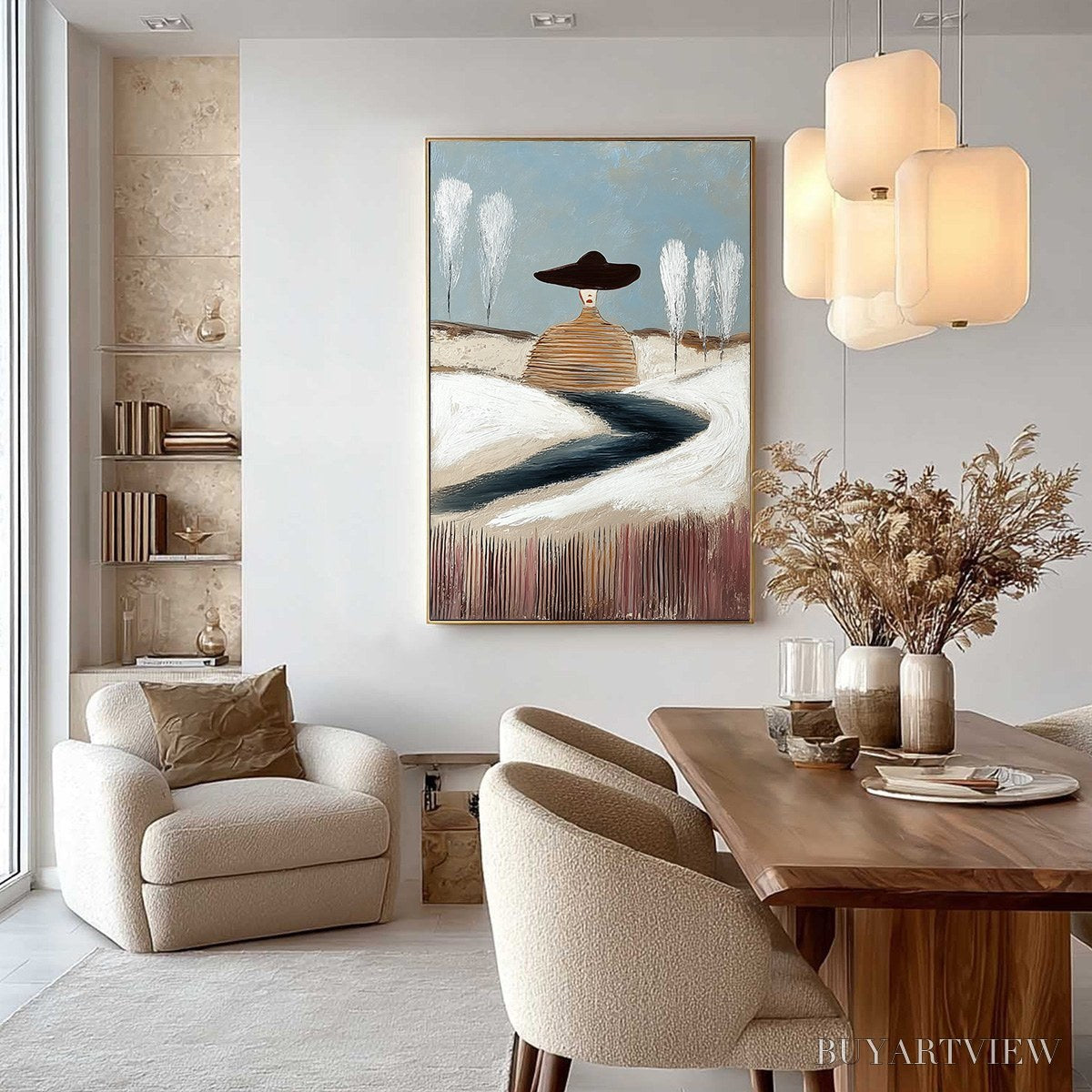 ARTOVITAS Solitude – Textured Figurative Painting of a Woman in a Winterscape - image 4