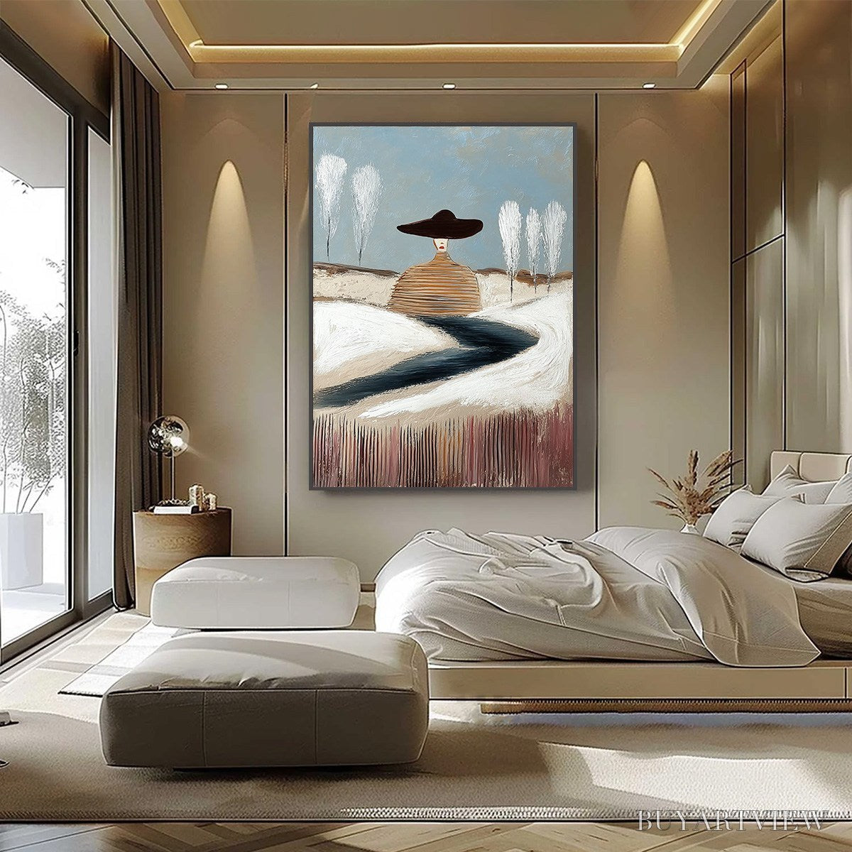 ARTOVITAS Solitude – Textured Figurative Painting of a Woman in a Winterscape - image 6