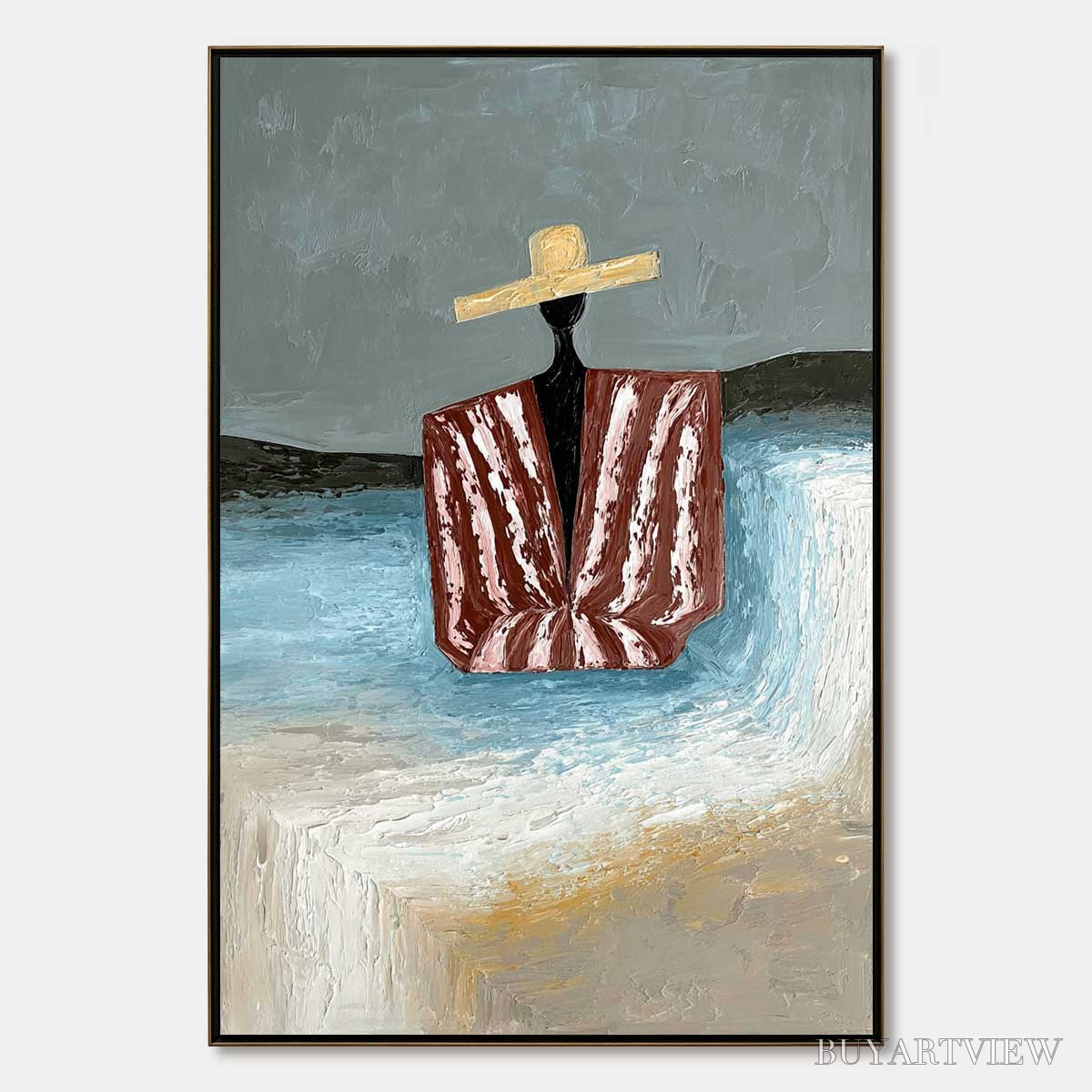 ARTOVITAS Seaside Reverie – Textured Abstract Figurative Painting by the Sea - image 1