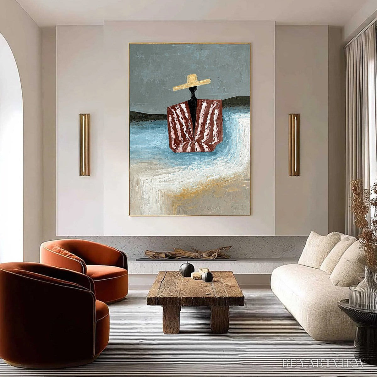 ARTOVITAS Seaside Reverie – Textured Abstract Figurative Painting by the Sea - image 2