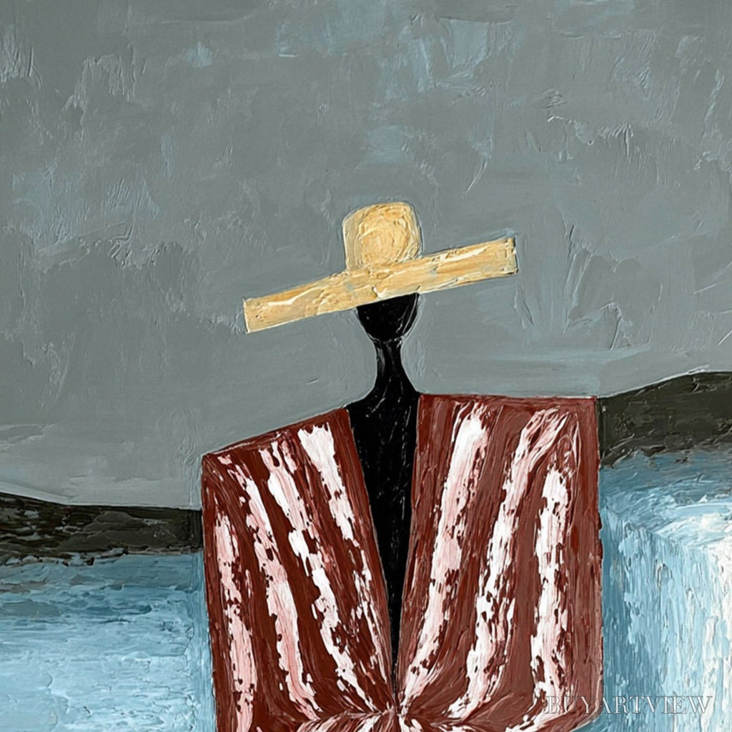 ARTOVITAS Seaside Reverie – Textured Abstract Figurative Painting by the Sea - image 3